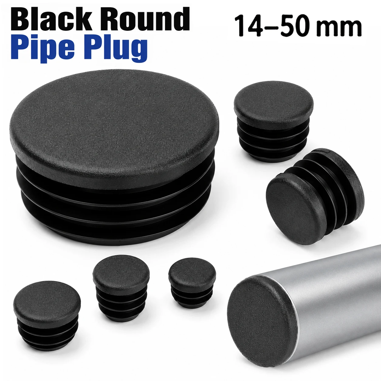 8-40Pcs Round Black Plastic Pipe Plugs, Tube End Caps Inserts Bung Stopper for Chair Leg, Furniture, Tubing Blanking Covers