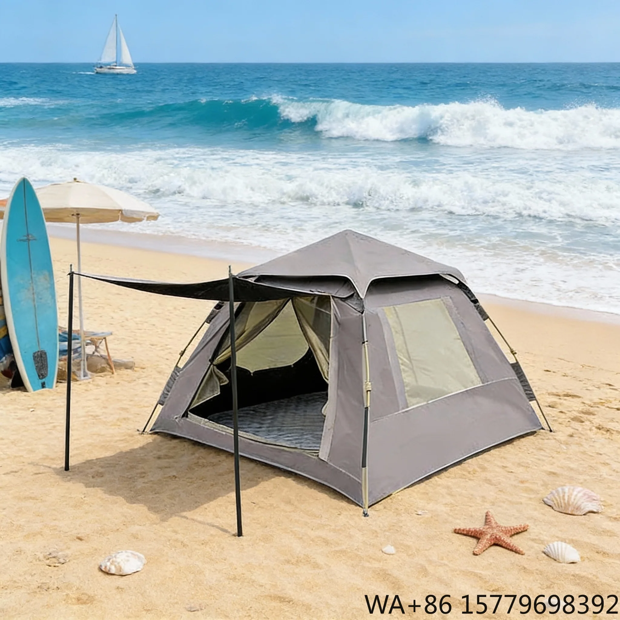 Camping Outdoor Fully Automatic Quick Opening 210D Oxford Cloth Four-Season Waterproof 3-4 Person One Bedroom Living Room Tent