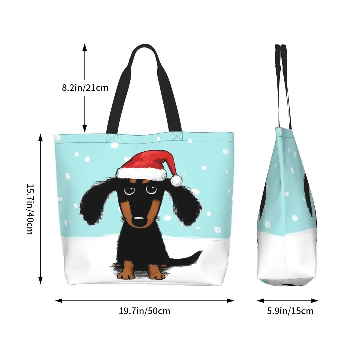 Cute Dachshund Christmas Winter Wiener Dog Santa Shopping Tote Bag Canvas Shoulder Bags Shopper Grocery Handbag for Women