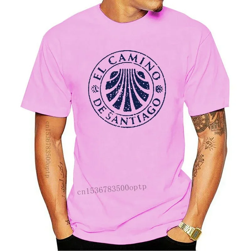 New Camino de Santiago T Shirt Grey with Blue Sello Stamp - Santiago Pilgrimage