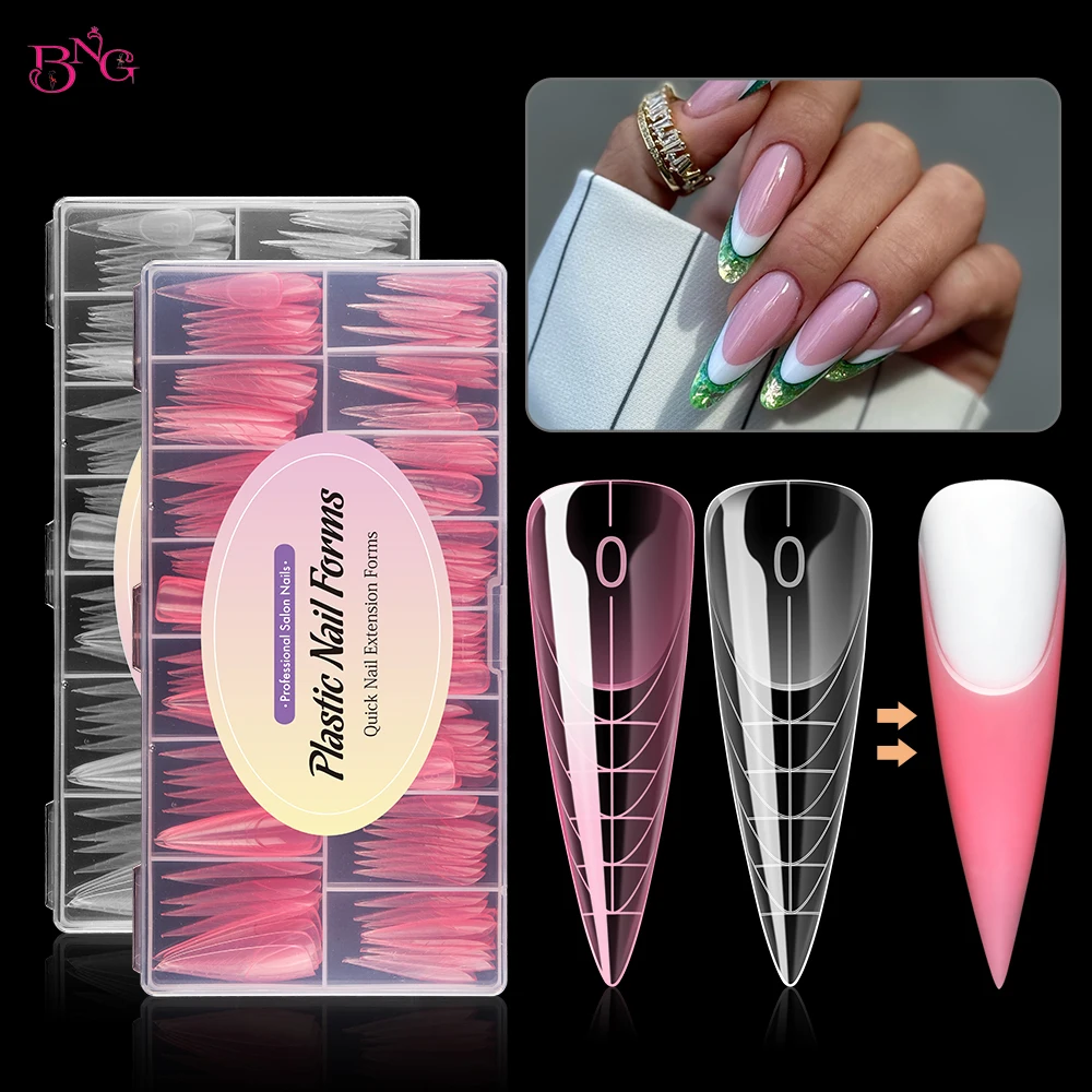 BNG Stiletto Square Nail Dual Forms for French Manicure Acrylic Nail Extension Reusable Nail Forms for Poly Builder Gel 15 Sizes