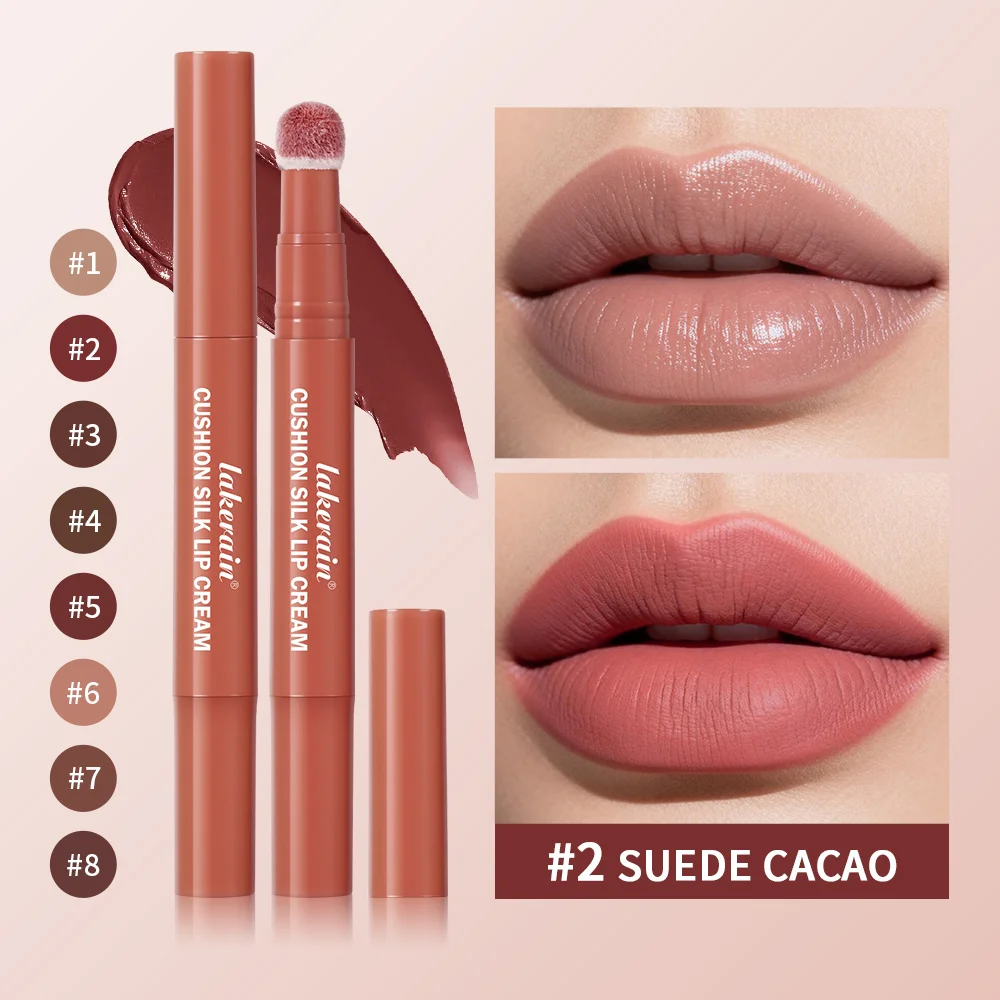 Lip Stain Air Cushion Lip Cream 2 IN 1 Lip & Blush Waterproof Matte Lip Glaze Mouth Red Lip Mud Non-fading Non-stick Cup Makeup