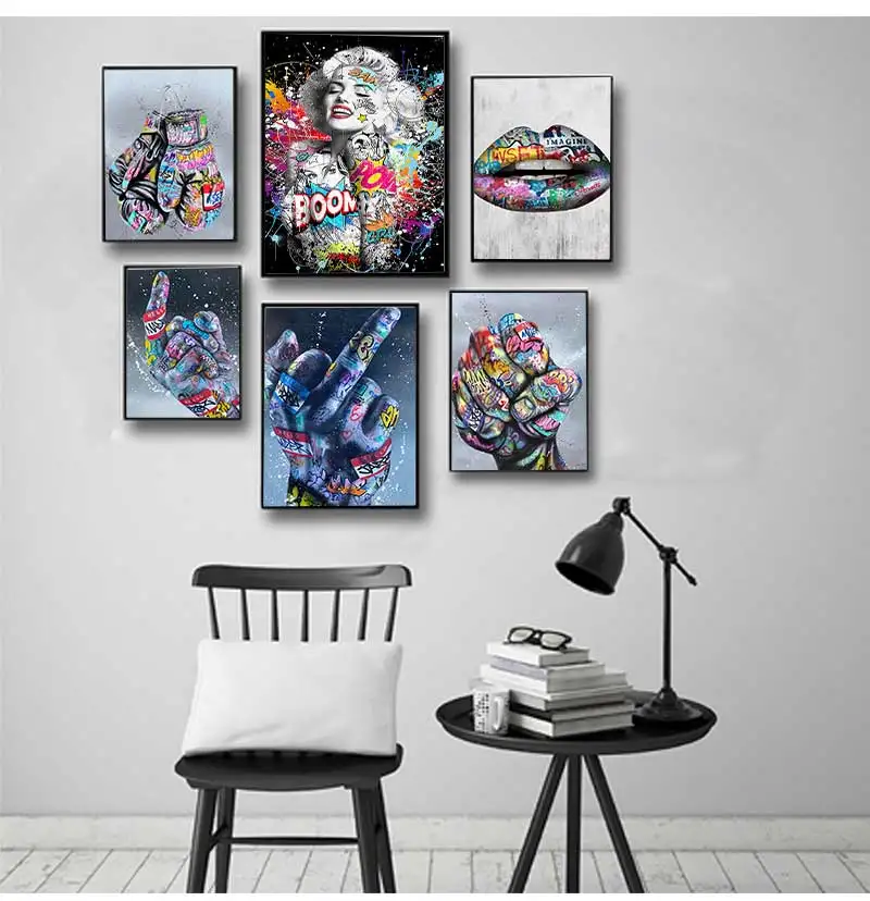 Posters and Prints Graffiti Art Paintings on the Wall Art Canvas Pictures Home Wall character DecorationGesture Street Art