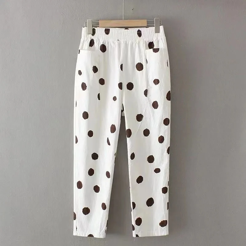 Polka Dot Chic Casual Elastic High Waist Loose Wide Leg Women\'s Pants Korean Fashion Ankle-Length Pants For Women 2024 Autumn