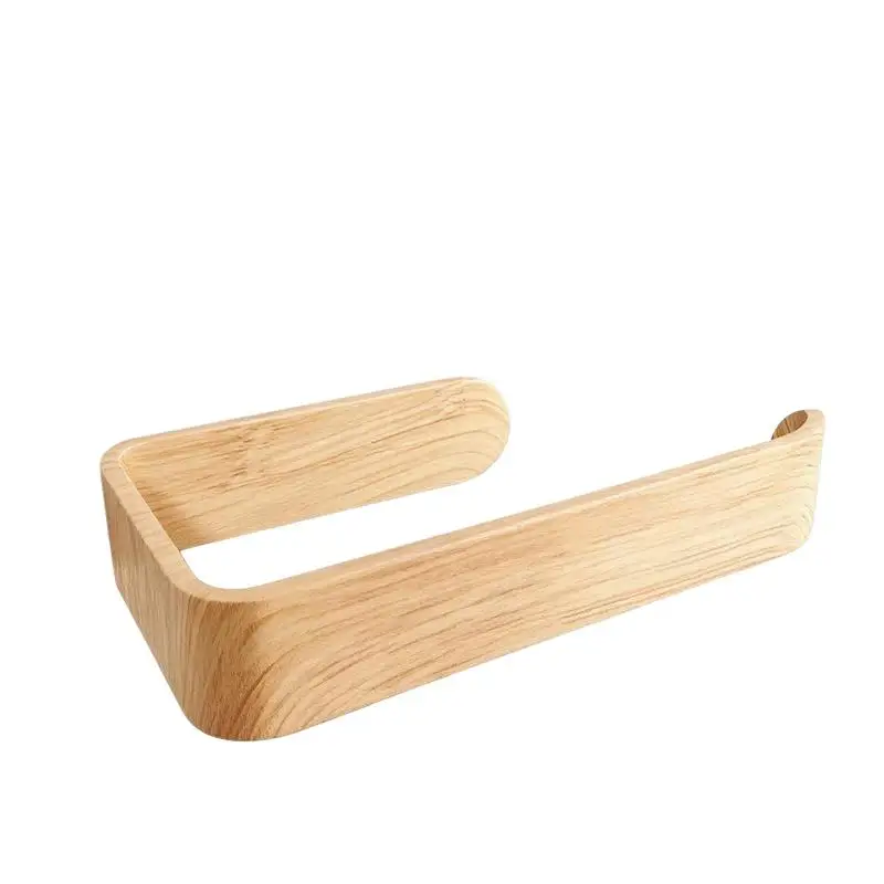 Self-Adhesive U-Shaped Toilet Paper Holder No Drill Waterproof Wood Grain Wall Mount for Shower Room