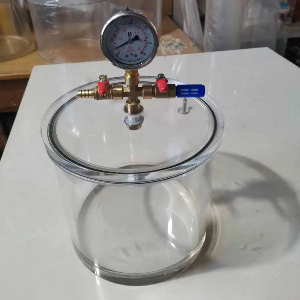 vacuum-degassing-chamber-transparent-acrylic-desiccator-with-gauge-100x140mm-1l-for-resin-epoxy-bubble-removal