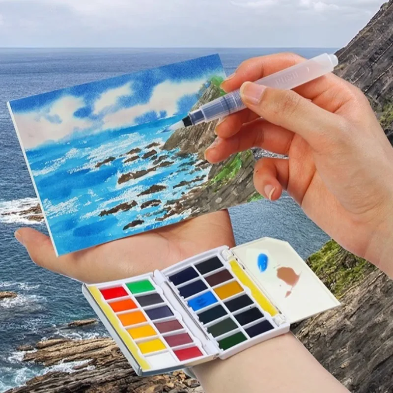 

24-цветный набор однотонных акварельных красок в стиле наручных часов для начинающих, путешествий, уличных эскизов, живописи, пигментная палитра, художественные инструменты