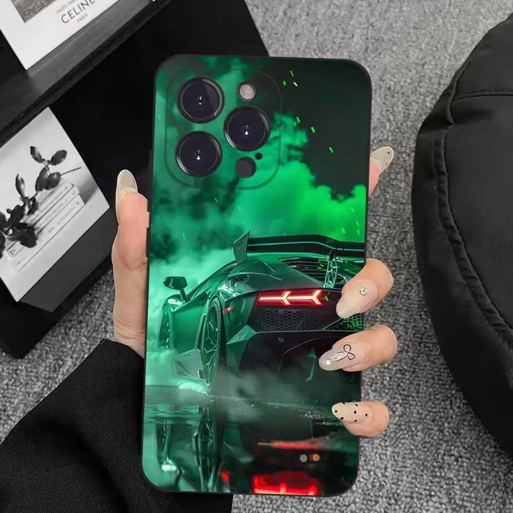 حافظة هاتف Cars-L-Lamborghinis-S لهاتف iPhone 17,16,15,14,13,12,11,Plus,Pro Max,XS,X,XR,SE,Mini,8,7,غطاء أسود من السيليكون الناعم #4