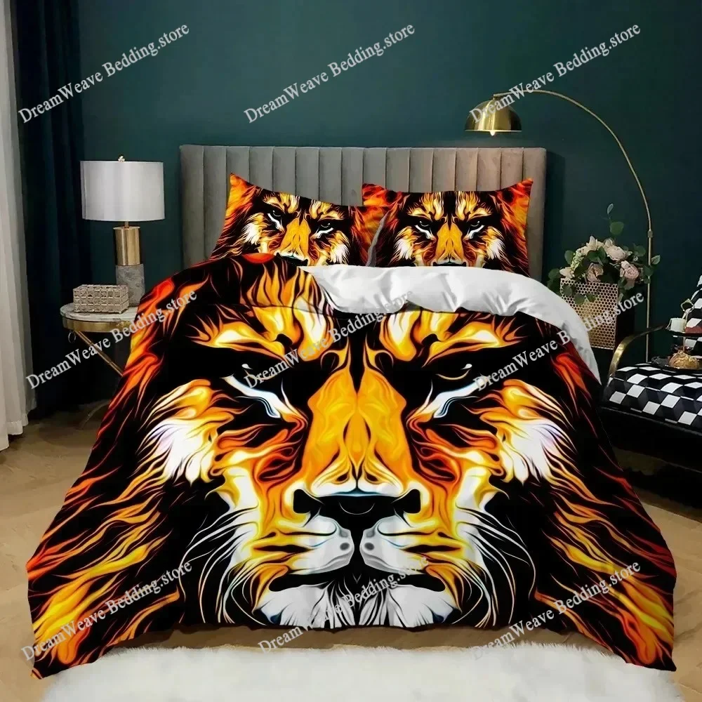Lion Duvet Cover Set King Size Wild Animal Pattern Bedding Set Decorative Comforter Covers Wildlife Theme Quilt Cover for Teens7