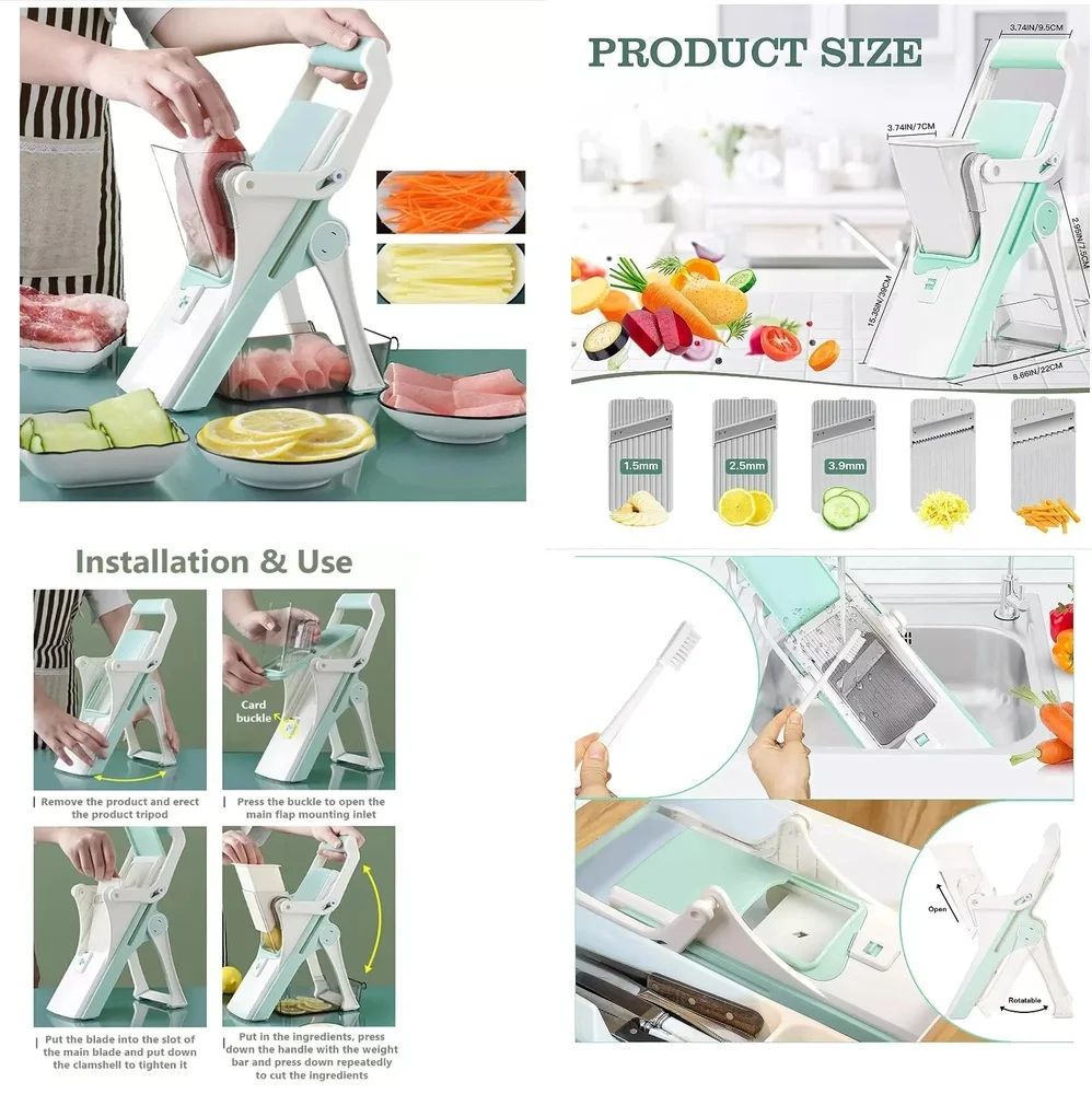 

Fruit & Vegetable Tools5 in 1 Vegetable Chopper Mandoline Slicer with Safety Guard Adjustable Food Cutter for Potatoes Carrots