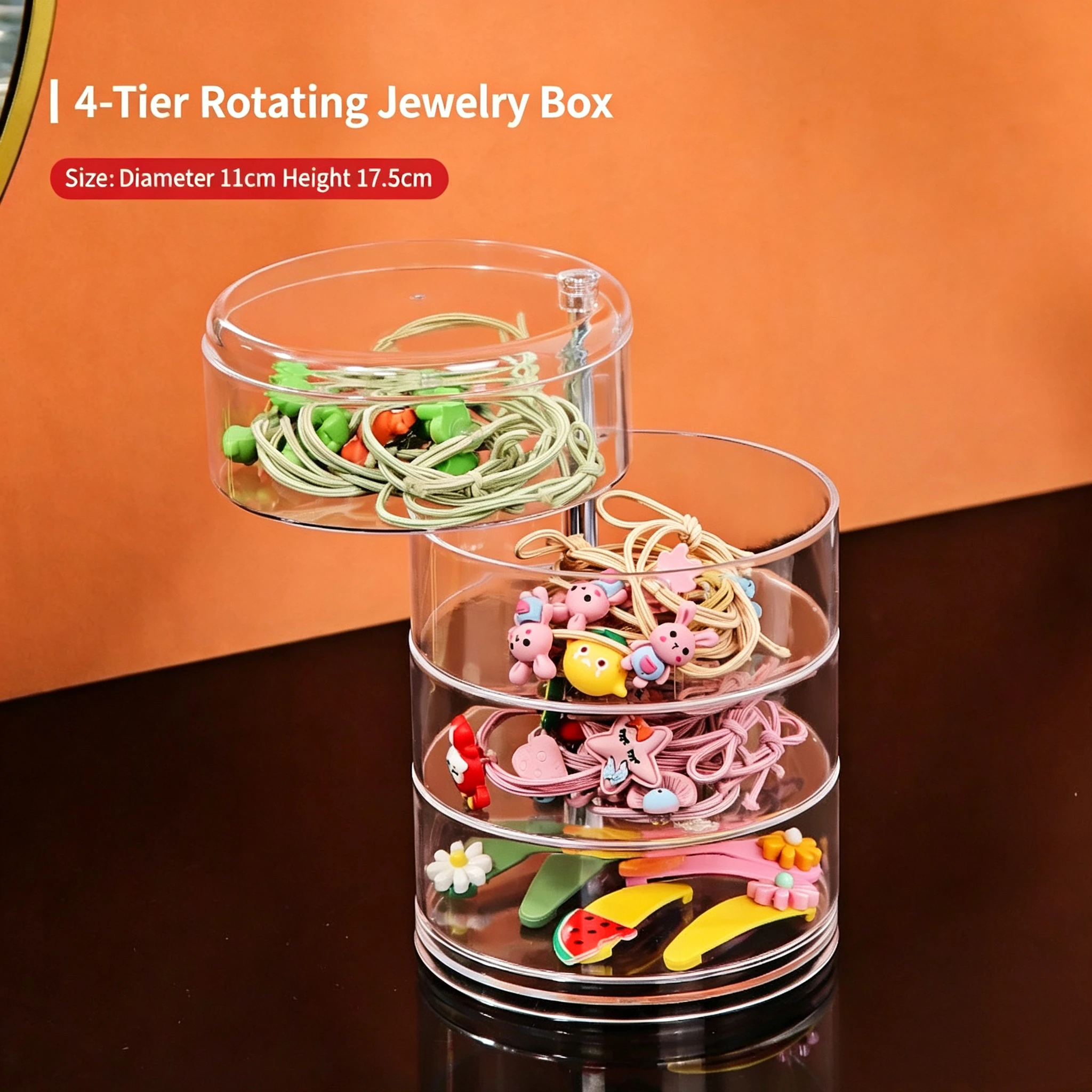 4 Tier Rotatable Acrylic Jewelry Organizer Display Stand Clear Spinning Earring Hair Clip Ring Storage Holder Makeup Cosmetic Ac