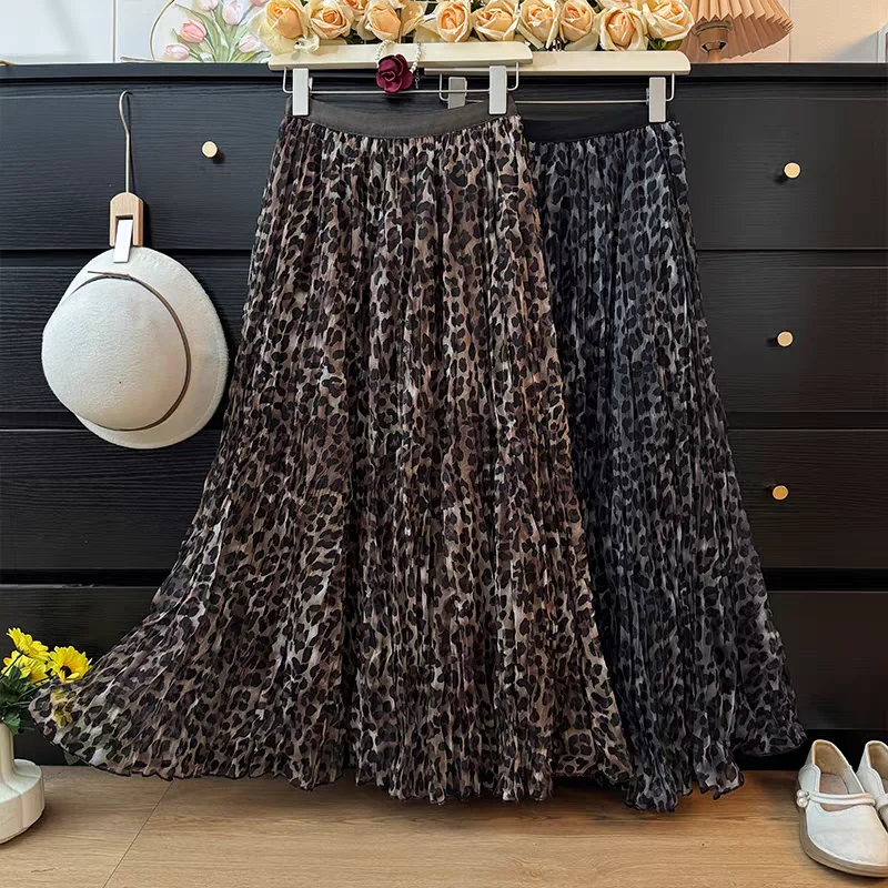 تنورة كلاسيكية منقوشة للسيدات عالية الخصر ذات ثنيات متدفقة على شكل حرف a تنورة ماكسي كتلة الألوان تنورة فتاة سوينغ لخريف 2025