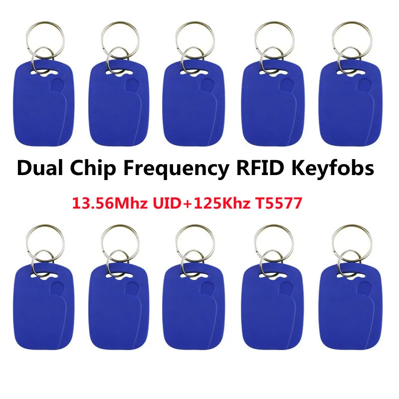 10pcs IC+ID Keyfob Dual Chip Frequency RFID 125KHZ T5577 EM4305+13.56MHZ UID Changeable Rewritable Composite Key access control