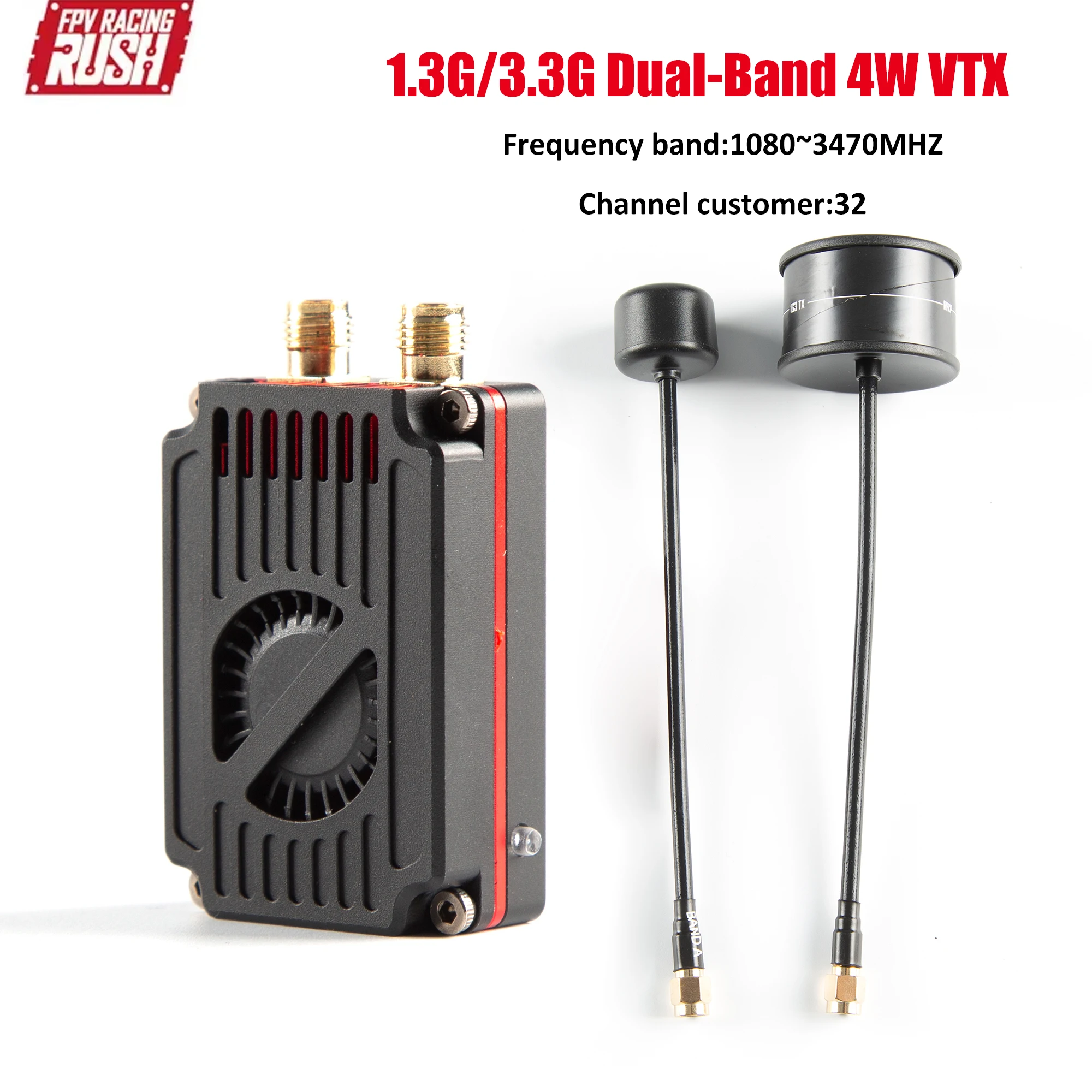 

RUSHFPV 1.3G/3.3G DUAL BAND 2.5W/4W VTX High Power Video Audio Transmitter Module with Dual Antenna for RC FPV Long Range Drone