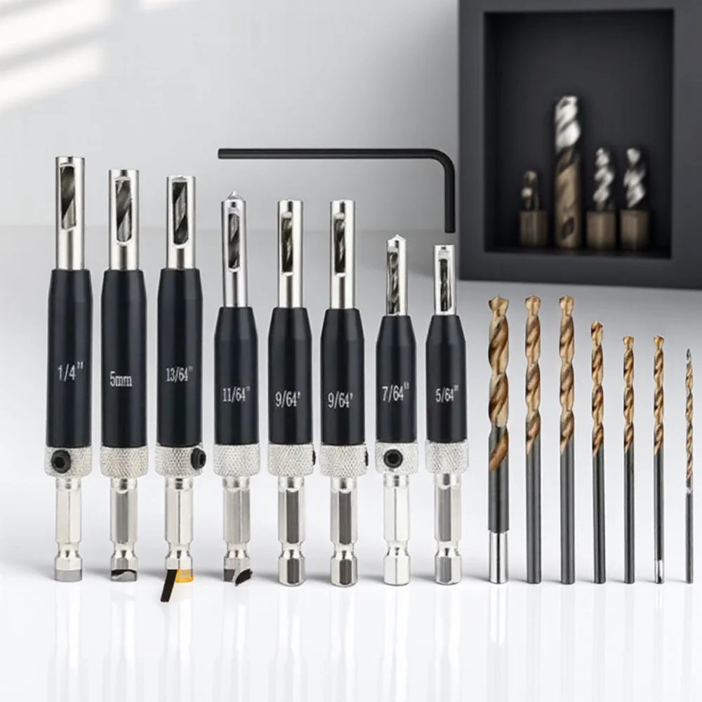 

Self Centering Drill Bit Set 7/8/15/17 Pack Hinge Hardware Drawer Pilot Hole Guide for Stainless Steel Wood Metal Drilling Bits