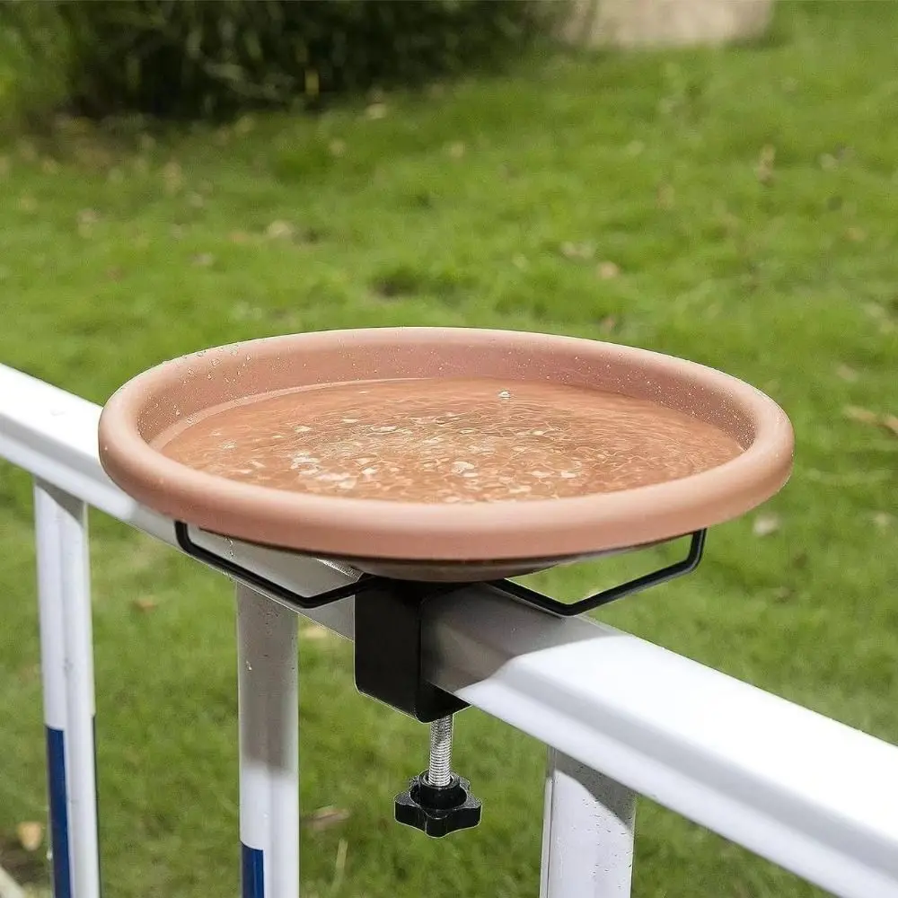 

Adjustable Deck Railing Bird Bath Removable Brown Deck Mounted Bird Bath Plastic Garden Bird Bathtub for Courtyard