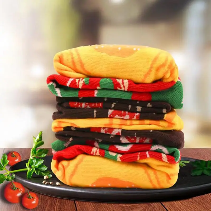 Fast Food Burger Socks 3 Pairs Funny Christmas Meal Burger Box Christmas Hamburger Socks Funny Cotton Sock For Boys Girls