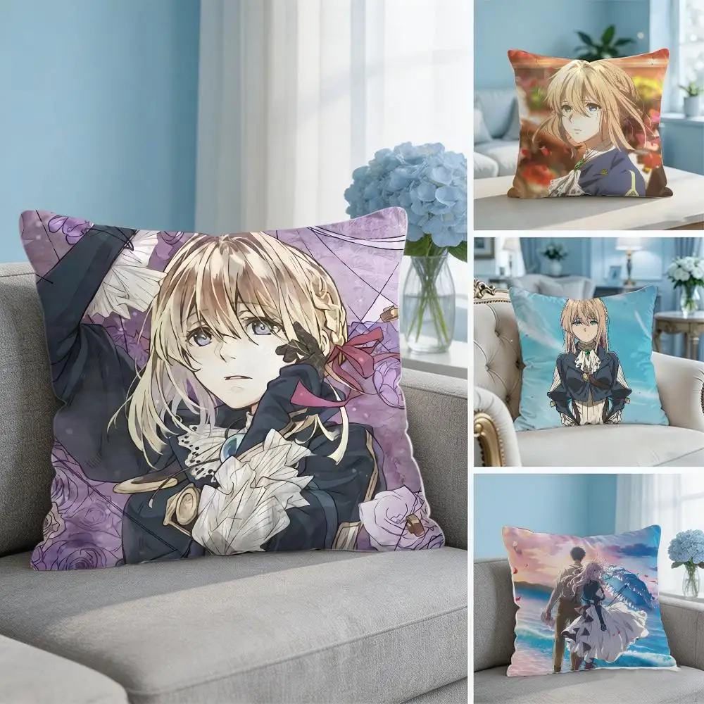Anime V-Violet Evergarden Cushion Cover Soft Short Plush Throw Pillow Cover Hidden Zipper Cutecore Sofa Bedroom Home Decor