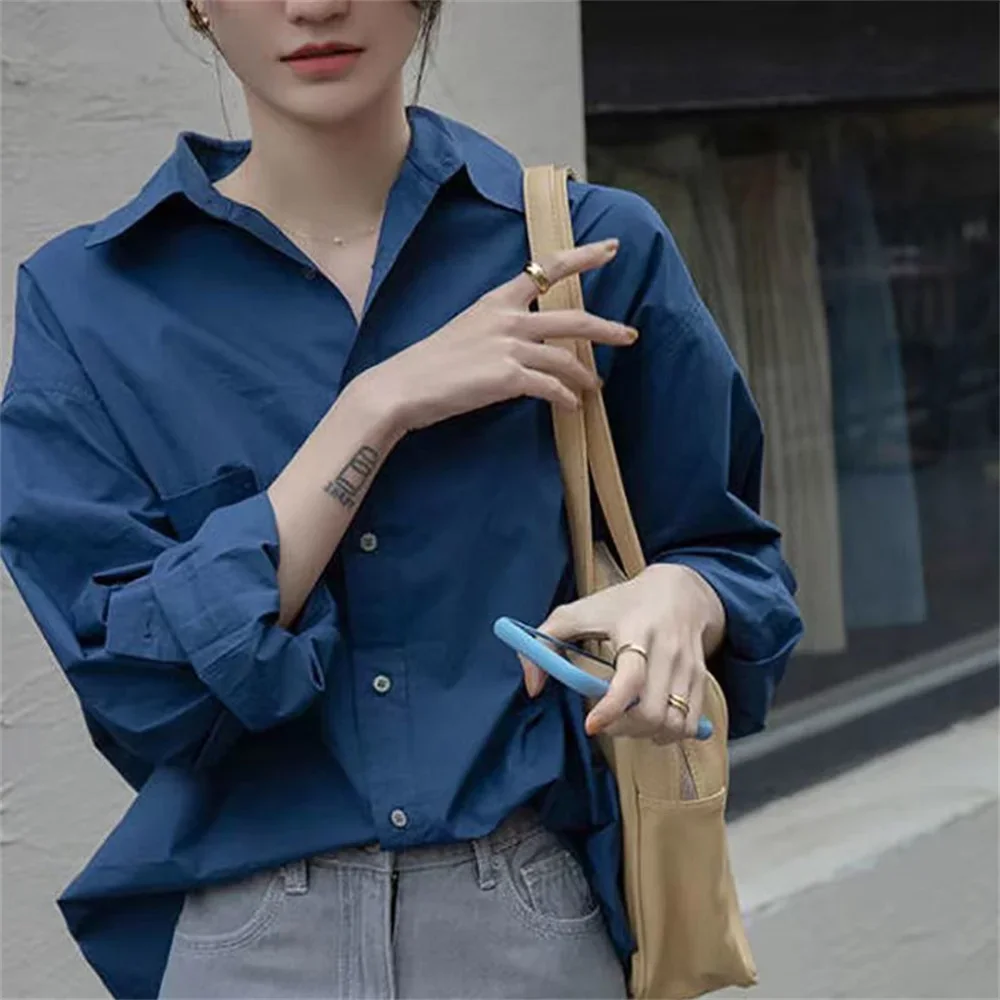 

Green Blouse Ladies Spring New Lazy Style Long Sleeve Shirt Korean Women's Clothes Tops Casual Female Button Solid Simple Wear