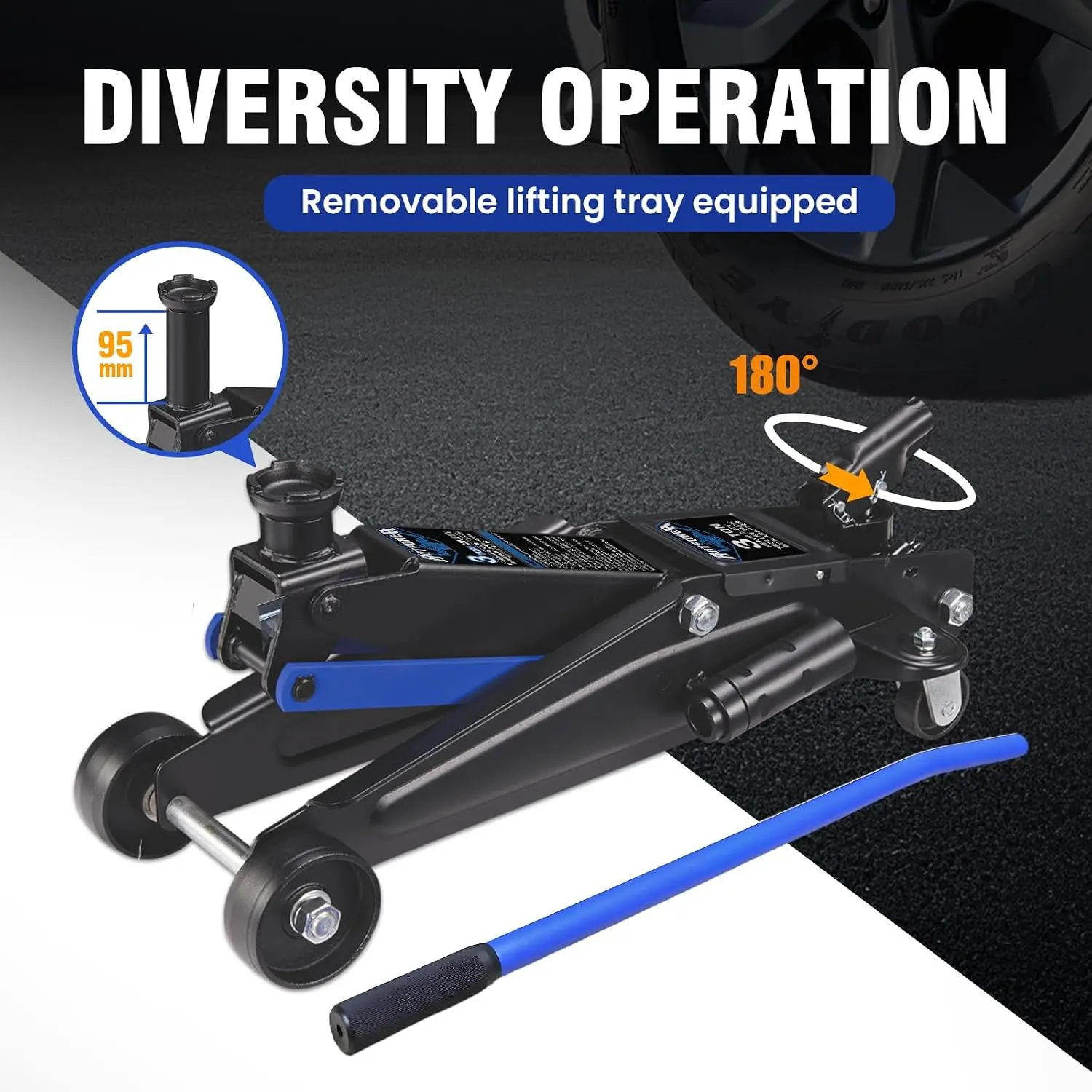 ANTPOWER 3 Ton (6,600 lbs) Floor Jack, Low Type, Suitable for Sports Multi-Purpose Vehicles with Wheels for Secure Lifting,Fast