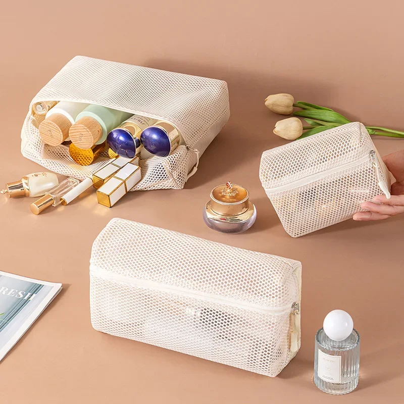 1pc Breathable Cosmetics Mesh Bag Portable Make Up Organizer Bag Travel Toiletries Storage Bag Multifunctional Pouch