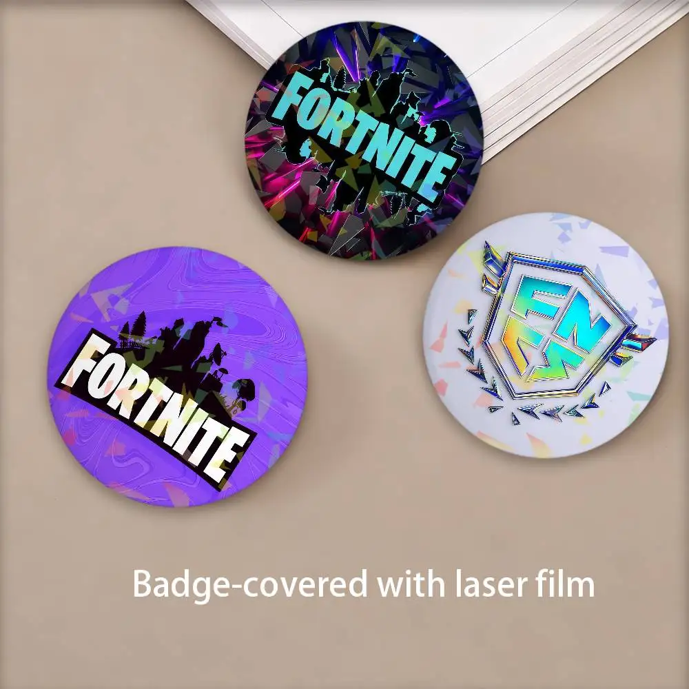 F-FORTNITE-ES Game Cosplay Costume Badge Laser process Pin  Tinplate Brooch  Anime Prop Xmas Gift