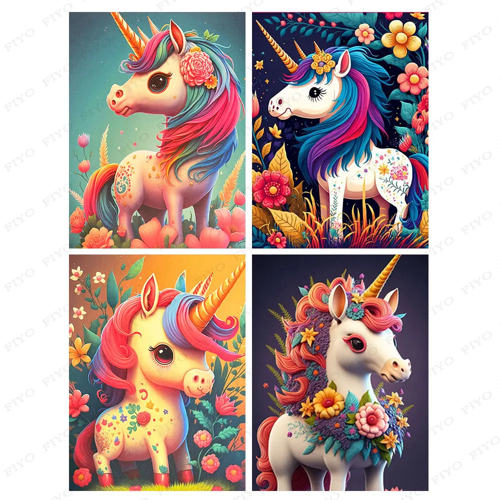 FIYO New 2023 Diamond Painting Cartoon Unicon Mosaic Cute Flower Pony Full Drill 5d DIY Embroidery Art Decor For Home Kids Gifts