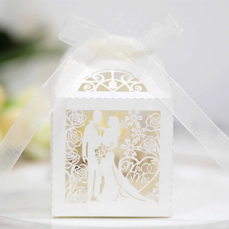 50/100/200pcs Wedding Bridegroom Bride Gift Boxes Ribbons Party Thank You Guests Candy Packaging Small Chocolate Box Wholesale