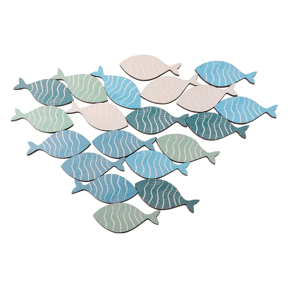20pcs/set Cartoon Wooden Fish Pendants Decorative Easy to Intall Fish Wall Hangings Ornament Rustic Ocean Fish Sculpture Lake