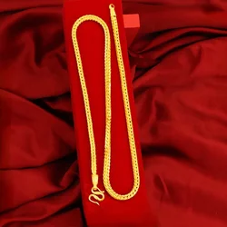 =Pure Yellow Gold Color Snake Bone Keel Necklaces for Women Girl Golden Chocker Chain Wedding Fine Jewelry Gifts  Not Fade