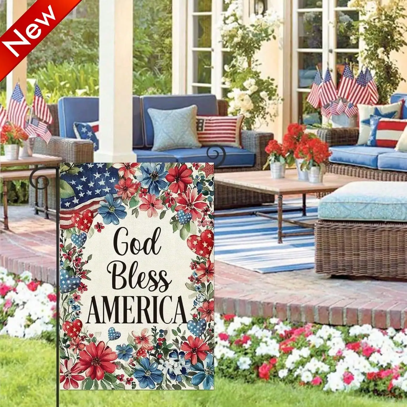 

Флаг для сада ко Дню памяти, американский патриотический, двусторонний, из мешковины, для улицы, винтажный, в стиле фермерского дома, ко 4 июля, США