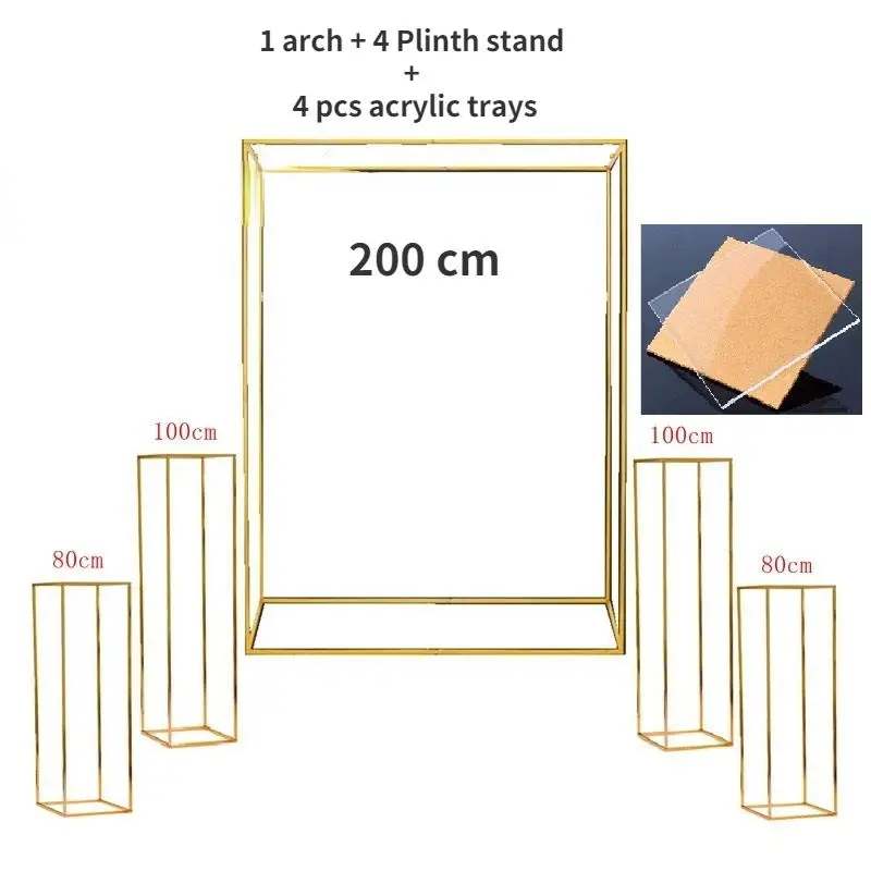 

9PCS Outdoor Lawn Wedding Flower Door Arch Gold Circle Square Frame Plinth Table Dessert Garland Cake Stand Balloons Craft Rack