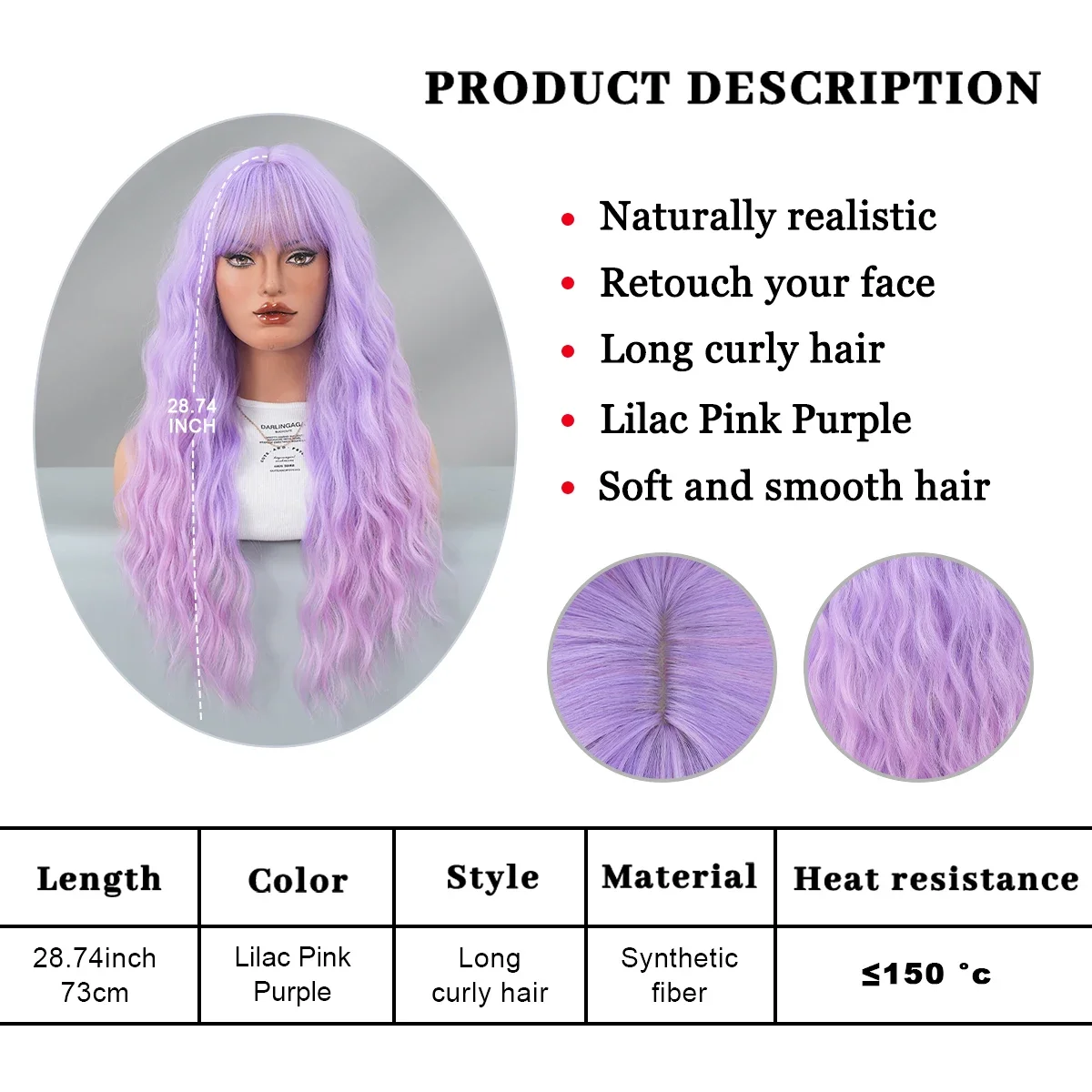 PARK YUN Long Curly Light Purple Wigs Natural Synthetic Gradient Pink  Wigs For Women Daily Party Cosplay Heat Resistant Hair