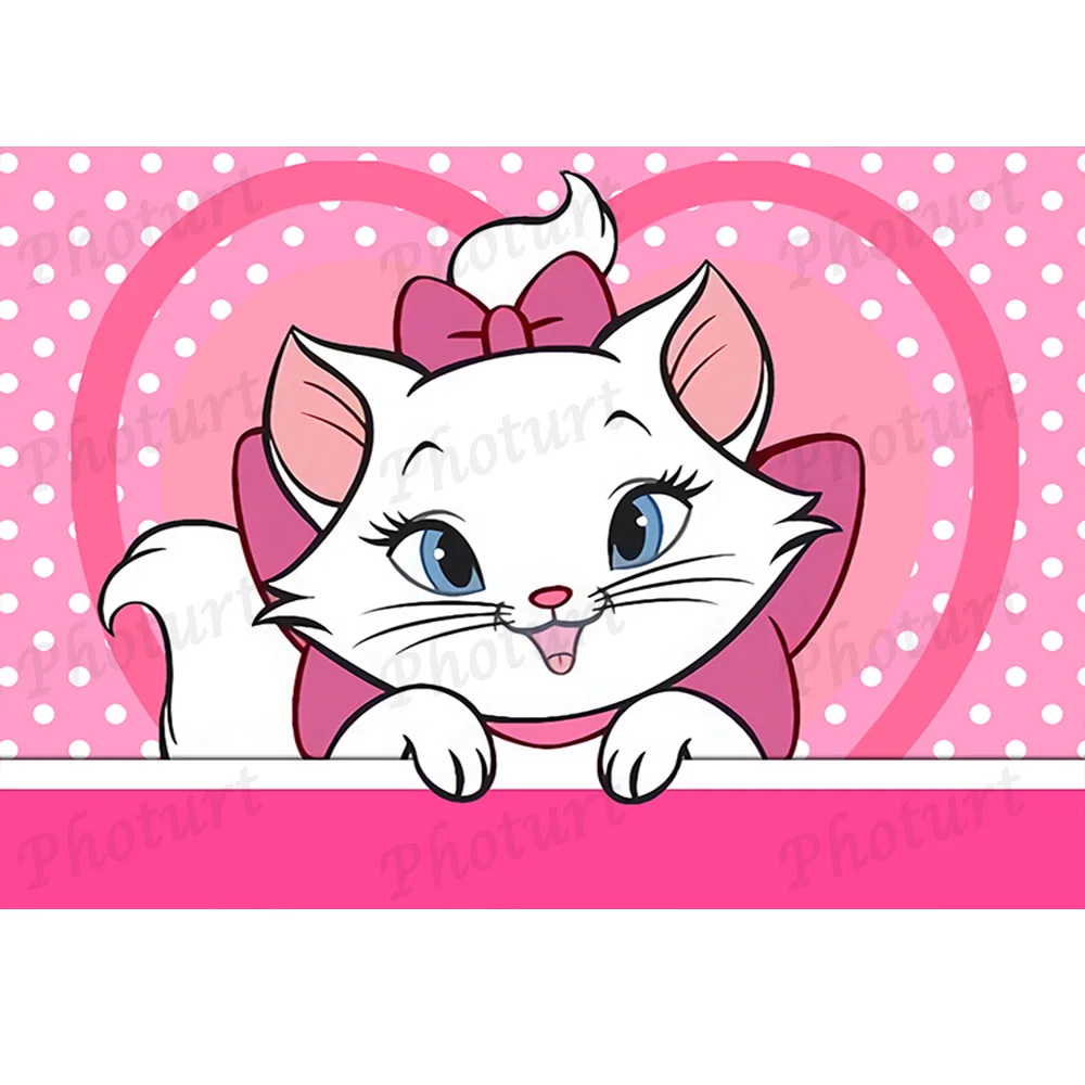 Disney Marie Cat Backdrop Girl Bithday Party Photography Background Pink Heart Dots Photo Poster Studios Decoration Props