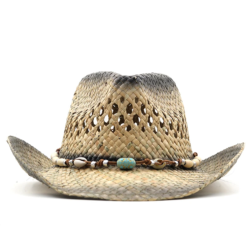 New Hollow Out Unisex Shading Outdoor Wide Brim Cowboy Straw Hat Solid Color Fashion Sun Protection Beach Hat Summer Cap