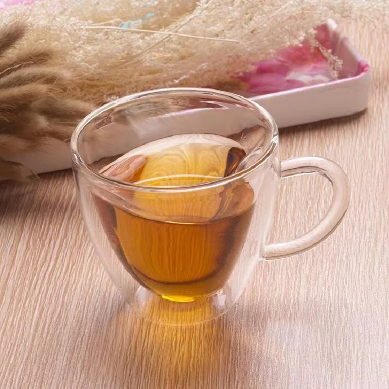 180ml Heart Love Shaped Glass Mug Couple Cups Double Glass Cup Heat-Resisting Wine Glasses/Tea/Milk Coffee Cup Cocktail Set