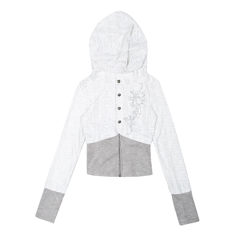 REDDACHiC Stitch Knit Lepard Hoodies Jacket Y2k Aesthetic Rhinestone Long Sleeve Top Zip Up Hooded Cardigan Vintage Fall Clothes