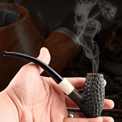 Classic Long Ebony Wood Solid Churchwarden Wooden Bent Smoking Pipe Tobacco Pipe Smoke Tube Fit For 9mm Filters Gift For Father