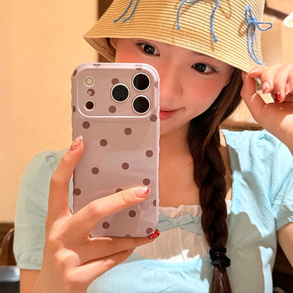 INS Niedliche Polka Dot Weiche Handyhülle für iPhone 14 16 15 17 18 Pro Max Koreanische Candy Pink Handy Schutzhülle Rückseite – Detail 26