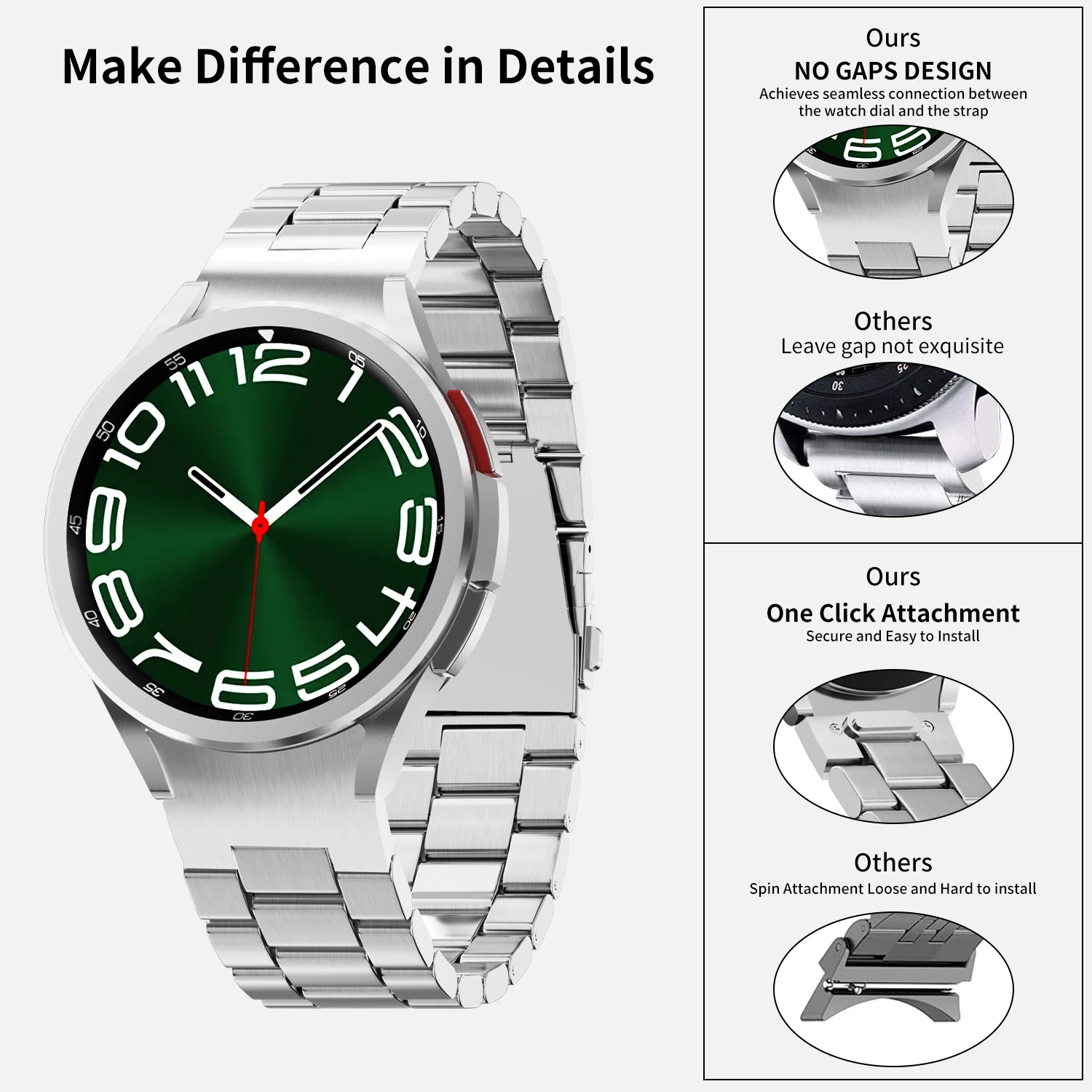 No Gaps Quick Fit Stainless Steel Strap For Samsung Galaxy Watch 6 5 4 Classic 43mm 47mm 40mm 44mm 42mm 46mm 5Pro 45mm Watchband