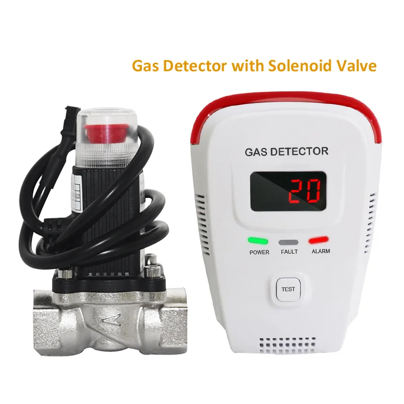 Cyfrowy wyświetlacz detektor wyciek gazu ziemnego metan LPG do domu Tester wycieku z DN15 zawór elektromagnetyczny System automatycznego odcięcia