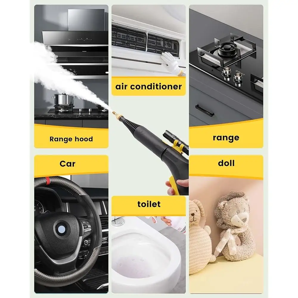 منظف بخار محمول بقوة 1700 وات، منظف محمول بالضغط العالي مع التحكم في الزناد 239 ℉   تسخين سريع 6 ملحقات فرشاة للاستخدام المنزلي