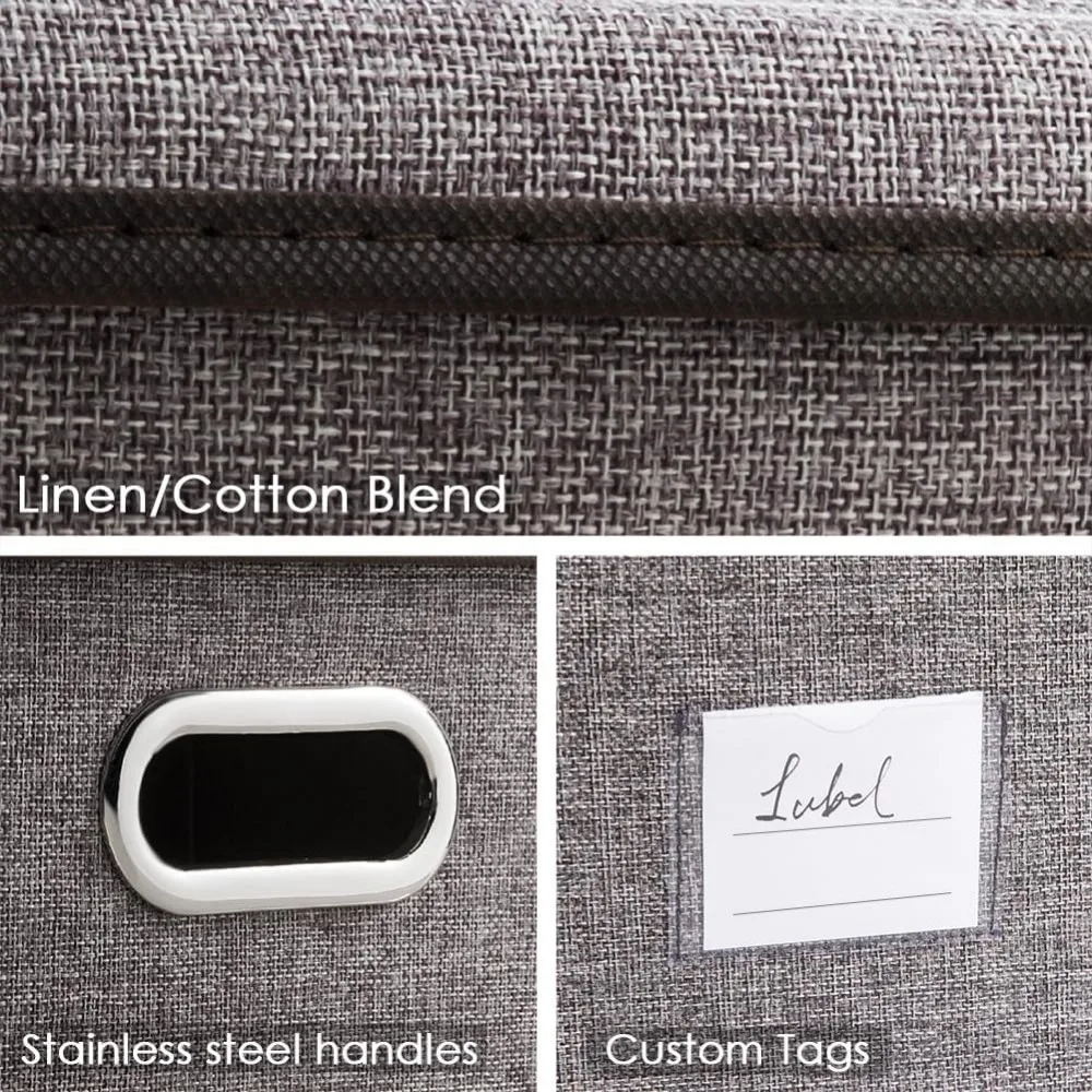 折りたたみ式リネン収納ビン（蓋付き） - 家庭やオフィス用の装飾的な布製オーガナイザーボックス