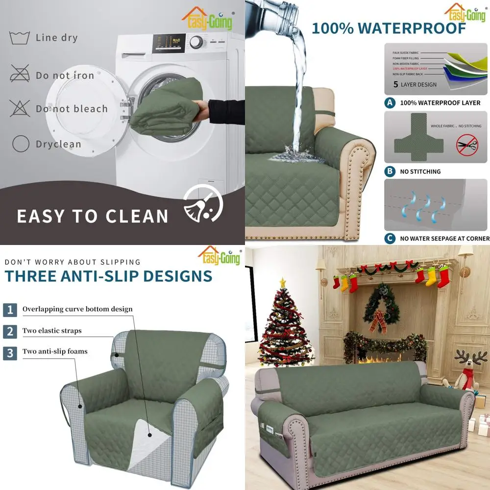 

Чехол для дивана большого размера — водонепроницаемый, приятный для домашних животных и детей, моющийся, нескользящий, серовато-зеленый