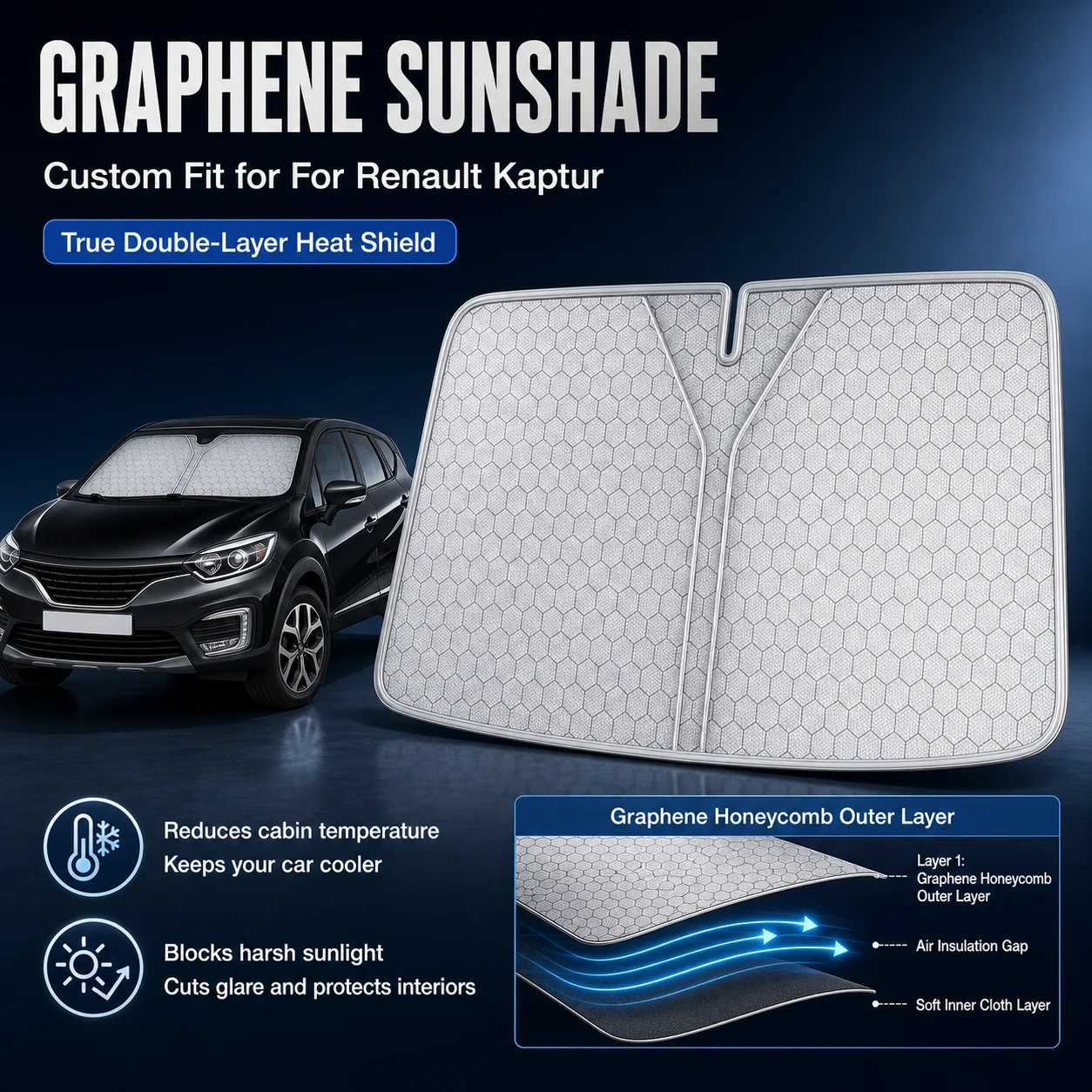 For Renault Kaptur Graphene Windshield Sunshade Custom Fit Car Sunshade UV Sun Protection Car Interior Accessories