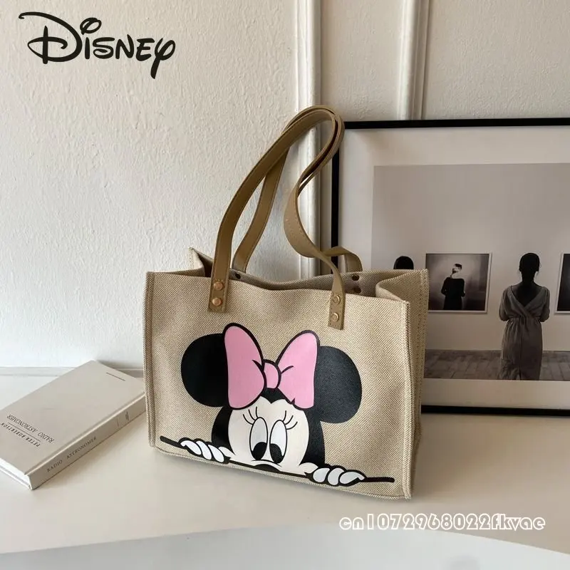 Disney Mickey New Women's Bag Fashion High Quality Canvas Shopping Handbag Cartoon Casual Large Capacity Women's Shoulder Bag