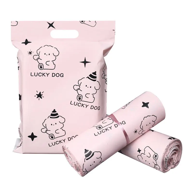 Relcheer 50Pcs/lots Envelopes Poly Clothes Storage Bags Cute Dog Portable Thicken Ecommerce Mailing Gifts Bag Pink Express Pouch