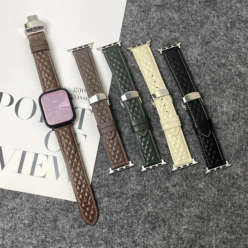 Cinturino in pelle da donna per Apple Watch 10 Band 42mm 46mm 45mm 44mm 40/41mm Bracciale a losanga sottile iWatch Series 9 8 SE 7 6 Cinturino