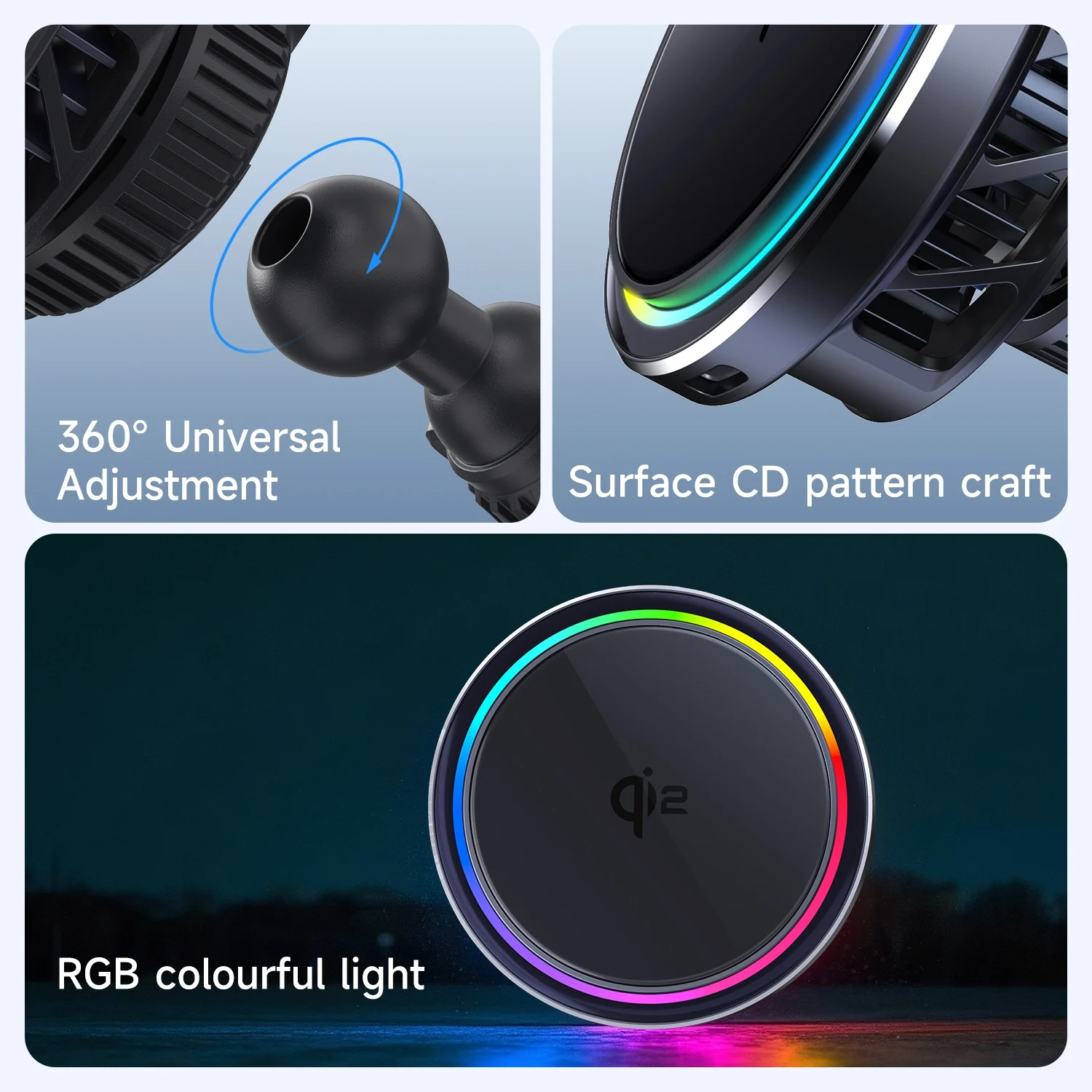 Uchwyt samochodowy na telefon do kratki wentylacyjnej z RGB, chłodzeniem i magnetyczną ładowarką bezprzewodową QI2 25W do iPhone 17 16 15 14 13 Pro Max z szybkim ładowaniem. — zdjęcie produktu 3