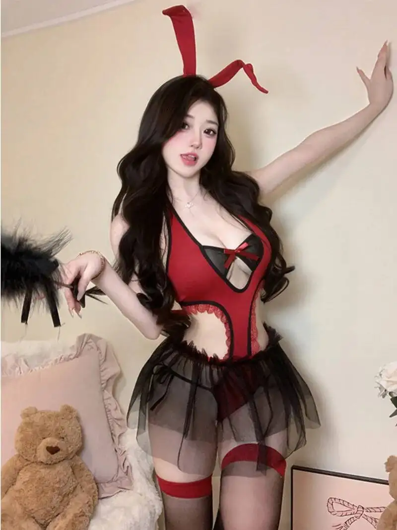 Sexy para mujer, puro deseo, uniforme del pequeño diablo, bata de batalla de demonio seductor Sexy, vestido elegante de encaje dulce coreano para mujer, Top RU8
